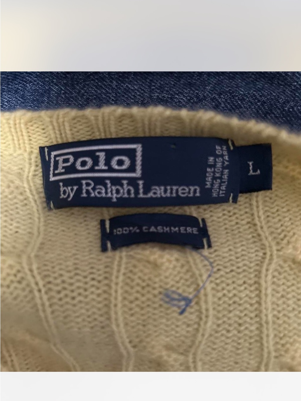 Polo by Ralph Lauren Cream Cashmere Sweater with Navy Label